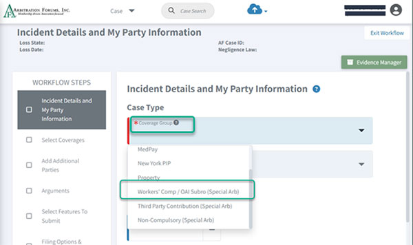 Screenshot showing Coverage Group > Workers' Comp